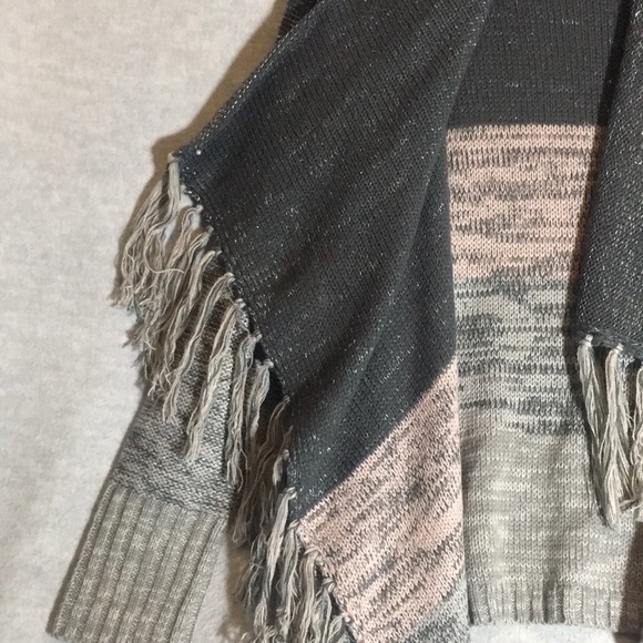 KNOX ROSE Boho Bohemian Festival Waterfall Cardigan Metallic Threads w/Fringe - Picture 4 of 16